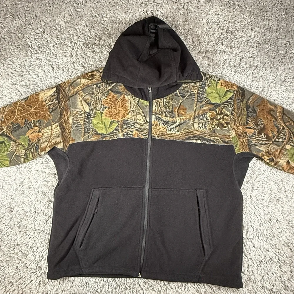 CABELA'S Kids Youth 2XL Black Camouflage Full-Zip Lined Hooded‎ Fleece Jacket